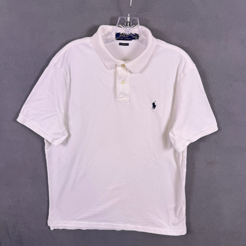 Polo Ralph Lauren Polo Shirt Mens L White Classic Fit Short Sleeve Pony Logo